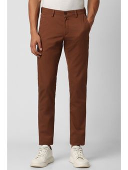 Van Heusen - Men Brown Solid Slim Fit Trousers