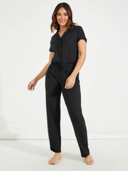 Styli - Women Cotton Jersey Short Sleeve Shirt with Black Blue (Set of 2)