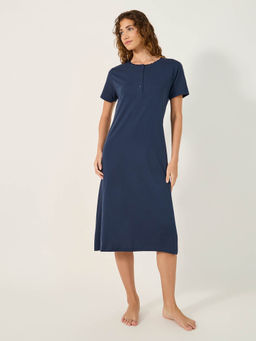 Styli - Women Solid Round Neck Short Sleeve Sleep T-Shirt Night Dress