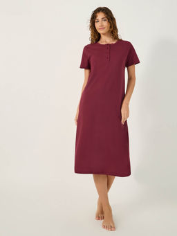 Styli - Women Solid Round Neck Short Sleeve Sleep T-Shirt Night Dress