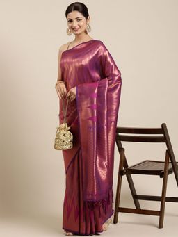 Odette - Purple Kanjivaram Silk Banarasi Weaving Silk Saree with Unstitched Blouse