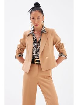 Sateen - Camel Solid Pattern Blazer