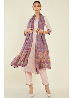 Soch - Women Peach Cotton Silk Printed Suit (Set of 3)