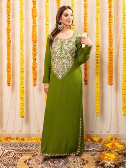 Ishnya - Nazm Kasab Embroidered Green Ethnic Dress