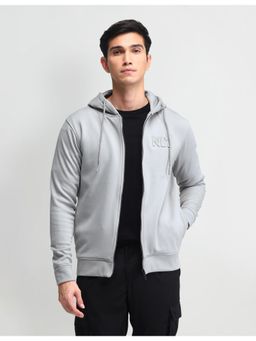 Arrow Newyork - Solid Grey Full Sleeves Hooded Jacket