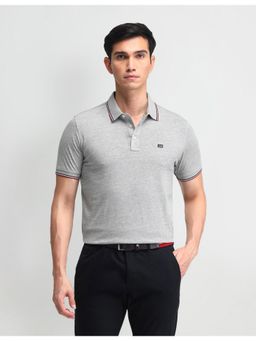 Arrow Sports - Solid Grey Half Sleeves Collar Neck T-Shirt