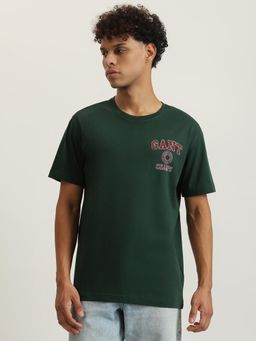 GANT - Men Green Solid Round Neck Short Sleeves T-Shirt