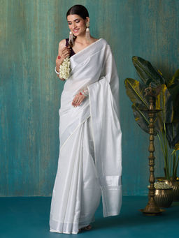 Likha - Silver Onam Kasavu Cotton Zari Saree with Running Blouse LIKSAR125 (Free Size)
