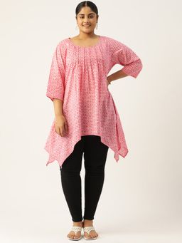 theRebelinme - Plus Size Womens Pink Floral Printed Front Pleated Longline Top