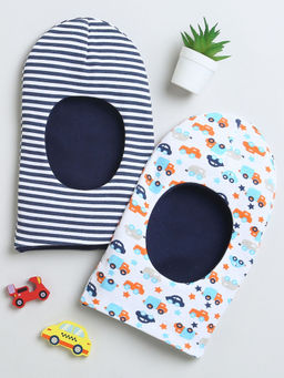 Bumzee - Navy and White Boys Cotton Reversible Monkey Caps (Pack of 2)