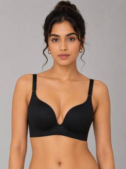Shop The Edit - Seamless Thin Padded Push Up Black Bra