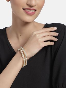 Accessher - Gold-Plated White Ad-Studded Handcrafted Bangles For Women (Set of 2)