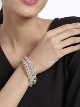 Accessher - Gold-Plated White Ad-Studded Handcrafted Bangles For Women (Set of 2)