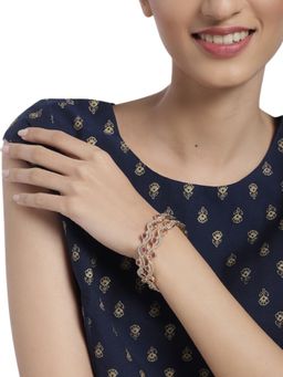 Accessher - Gold-Plated Pink & White Ad-Studded Handcrafted Bangles For Women (Set of 2)