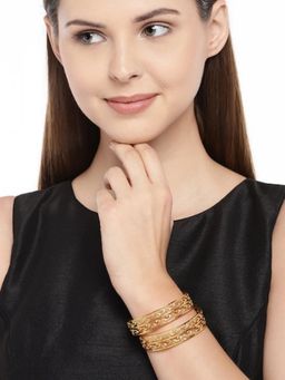 Accessher - Matt Gold Handcrafted Filigree Bangles (Set of 2)