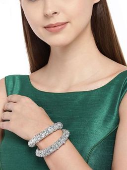 Accessher - Silver Plated With Screw Elegant Design Kada (Set of 2)