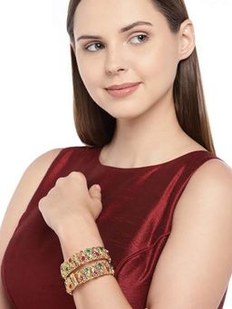 Accessher - Ruby Green & Maroon Matt Gold Kada Bangles For Women (Set of 2)