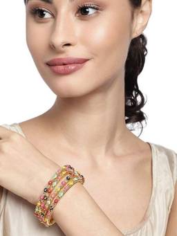 Accessher - Jewellery Multicolor Colorful Enamel Metal Bangles (Set of 4)
