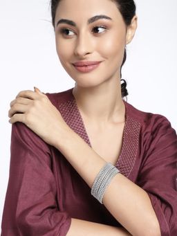 Accessher - Jewellery Matte Silver Plated Oxidized Bangles (Set of 12)