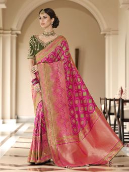 Odette - Pink Woven Silk Saree with Unstitched Blouse