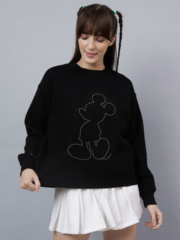 Free Authority - Official Women Mickey and Friends Printed Cotton Blend Black Sweatshirt