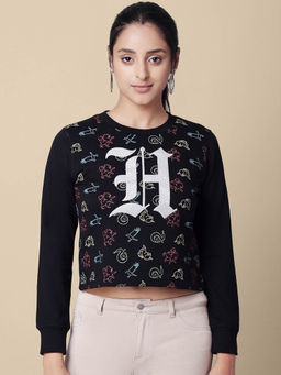 Free Authority - Official Women Harry Potter Printed Cotton Blend Black Sweatshirt