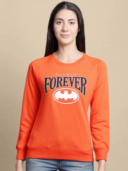 Free Authority - Official Dc Comics Women Batman Printed Cotton Blend Orange Sweatshirt