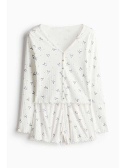 H&M - Women White Pointelle T-Shirt & Shorts
