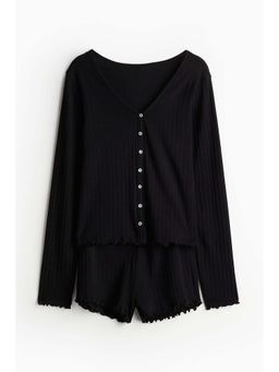 H&M - Women Black Pointelle T-Shirt & Shorts