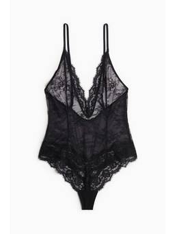 H&M - Women Black Deep Plunge Lace Thong Body