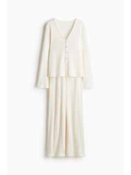 H&M - Women White Ribbed Jersey Cardigan & Pyjama