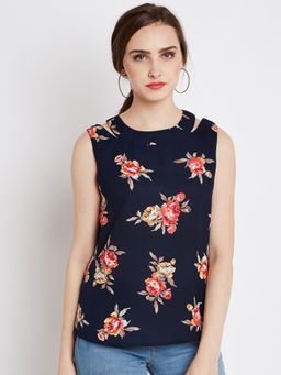 RARE - Women Navy Blue Printed Top