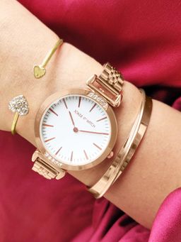 Joker and Witch - Joker & Witch White Peace Analog Watch With Bracelet Stack (Set of 3) - JWBS184 For Women