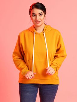 Instafab Plus - Size Women Solid Casual Hooded Sweatshirt Mustard