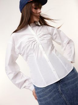Dennis Lingo - Vertical Solid Band Collar Corset Shaped Slim Fit Cotton Shirt