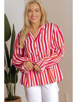 Errabelly - Orange Stripe Full Sleeve Mandarin Neck Top