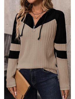 Errabelly - Parchment Textured Long Sleeve Quarter Zip Hooded Top