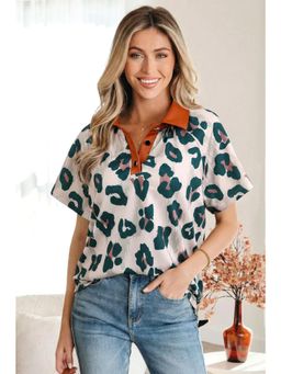 Errabelly - Casual Unique Leopard Print Half Sleeve Top