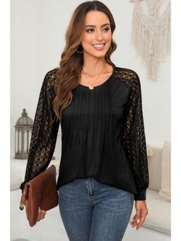 Errabelly - Black Lace Patchwork Full Sleeve Pleated Top