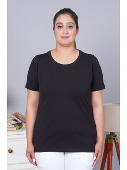 MLADA - Causal Relaxed Fit Round Neck Half Sleeves Solid Cotton Black T-Shirt
