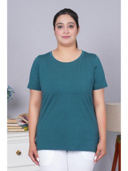 MLADA - Causal Relaxed Fit Round Neck Half Sleeves Solid Cotton Teal T-Shirt