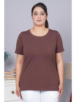 MLADA - Causal Relaxed Fit Round Neck Half Sleeves Solid Cotton Brown T-Shirt