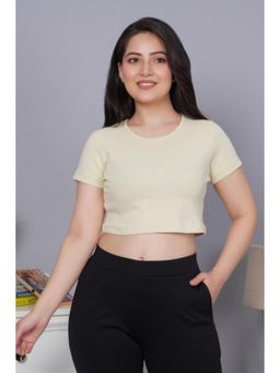 MLADA - Women Solid Short Sleeves Regular Round Neck Crop Peach T-Shirt