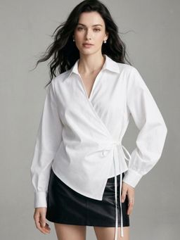 Outzidr - White Wrap Collared Top