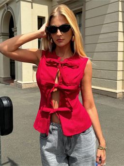 Outzidr - Red Solid Bow Tie Up Top