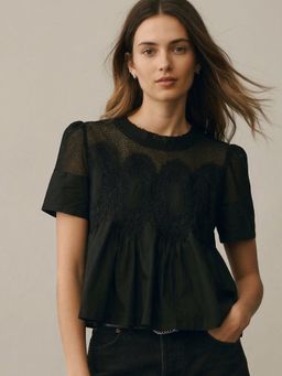 Outzidr - Black Crew Neck Textured Top