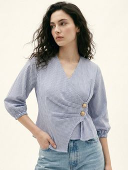 Outzidr - Blue Striped Wrap Top