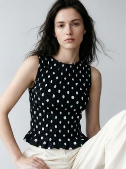 Outzidr - Black Ruffled Polka Dot Top