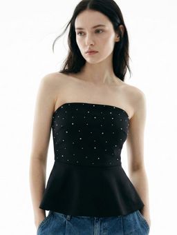 Outzidr - Black Tube Peplum Top