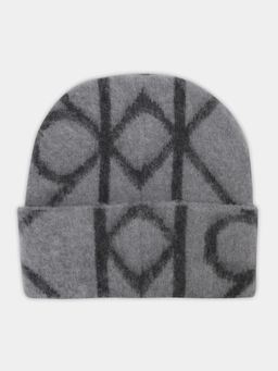Calvin Klein - Logo Charcoal Nylon Printed Beanie Cap